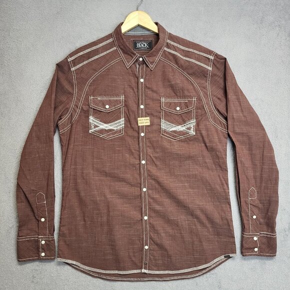 Buckle Black Shirt Mens Large Marled Athletic Fit Stretch Pearl Snap Long Sleeve - Picture 1 of 12